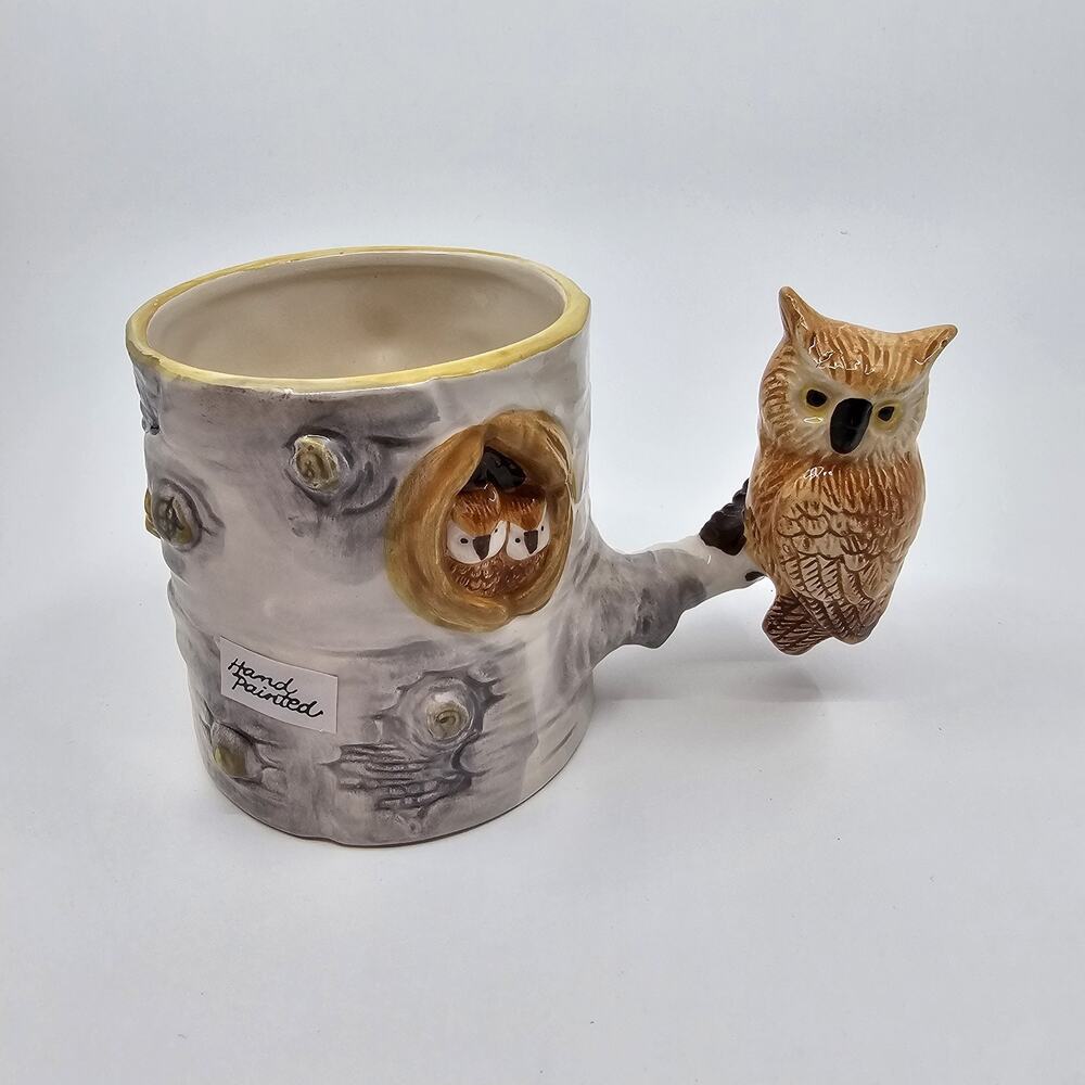 Vintage Bergschrund Owl Family Branch Mug 3D Coffee Cup 1994 Hand Painted NIB